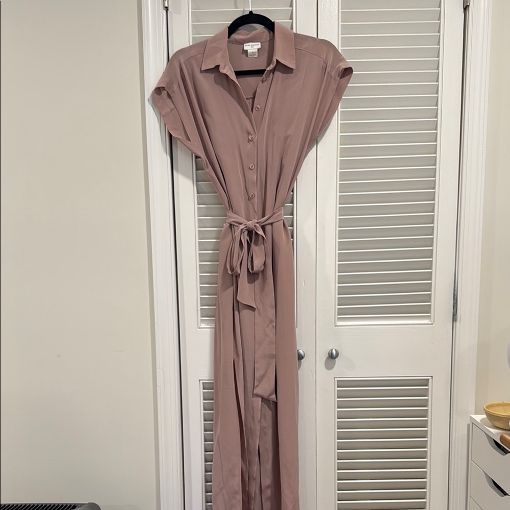 Club Monaco Danielle Silk Dress - Blush Pink Buttoned Tie Front Maxi Dress